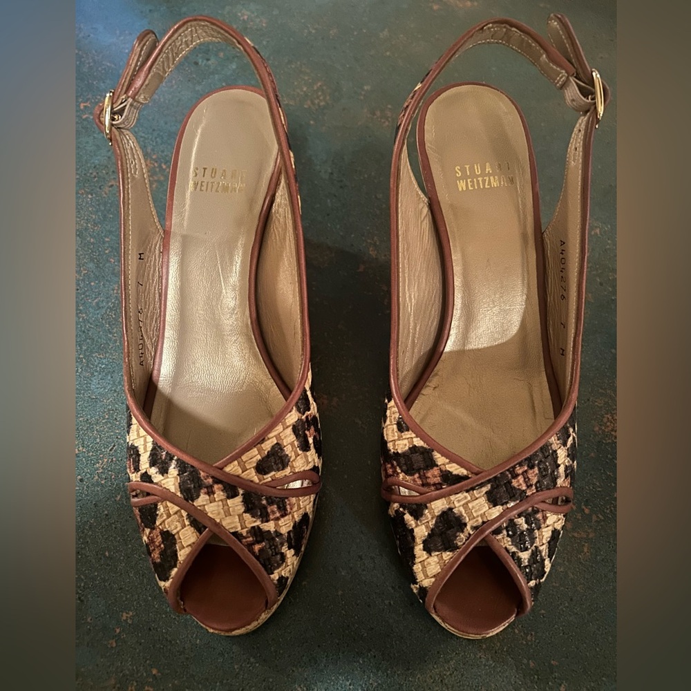 Stuart Weitzman Animal Print Cork Wedges